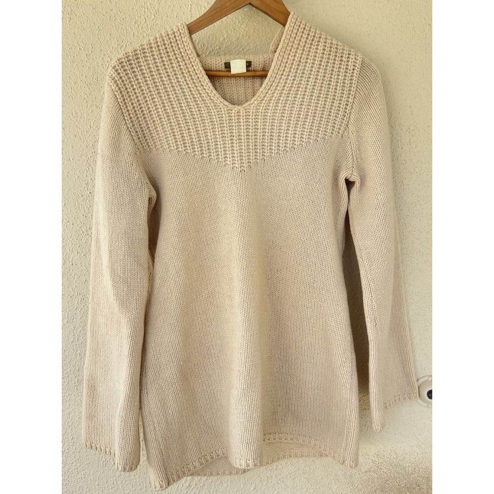 VTG J.Crew Cream 100% Wool Knit Hooded Sweater Women Size M Chunky Thick